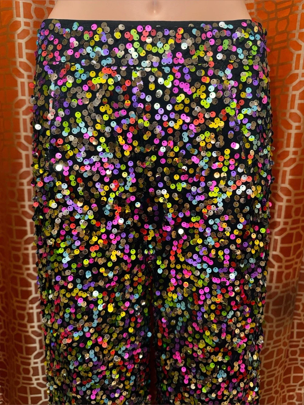 NWT Nasty Gal Rainbow Sequin Wide Leg Trousers Size 6 - Picture 2 of 6